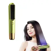 Rechargeable 2-in-1 Cordless Hair Straightener Brush and Curler-Green