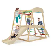 Babyjoy Climb Playset 6-in-1 Kids Wooden Playground Jungle Gym Set w/Monkey Bars & Slide Climbing Toy
