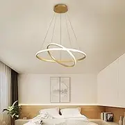 Mengjay Modern LED Chandelier Dining Table LED 2 Rings Three Colour Temperatures Dimmable Pendant Lamp Living Room Ceiling Lamp Bedroom Understandable Height,40+20CM (Gold)