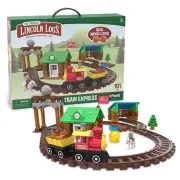LINCOLN LOGS-Sawmill Express Train - 101 Parts - Real Wood Logs - Buildable T...
