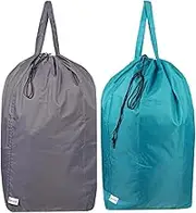UniLiGis Tear Proof Nylon Laundry Bag with Handles,Hamper Liner with Drawstring Closure for Travel,Dirty Clothes Bag Fit Most Laundry Hamper and Sorter,27.5x34.5'' Blue-Aqua and Grey