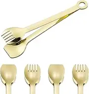 4 Pcs Mini Appetizer Tongs, Stainless Steel, Gold Plated Small Serving Tongs, 6 Inch(15.2cm, Golden)