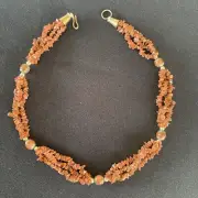 HANDMADE NATURAL SUN STONE NECKALCE INDIA : 16” LONG
