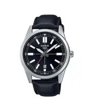 Casio Classic Analog Black Dial MTP-VD02D-1EUDF Leather Band BLACK SILVER