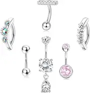 [Milacolato] Belly Button Piercing Gold Silver Rings Stainless Steel Set for Women Belly Piercing Navel Piercing Belly Piercing Ring Surgical Steel Long 14G for Women, Stainless Steel