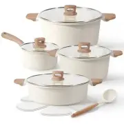 CAROTE 12 Pcs Pots and Pans Set Nonstick White Granite Induction Cookware Non...