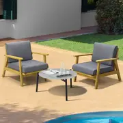Livsip Outdoor Lounge Set 3PCS Patio Furniture Sets 70cm Grey Coffee Side Table