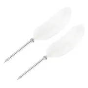 21cm/8" Feather Ballpoint Pen 2Pcs Ink Vintage Quill Pen Refined White