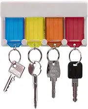 Leona Co Key Tag Rack with 4 Assorted Colors Tags Modern Plastic Wall Mounted Slot Hanging Key Holder Organizer with Split Ring Label Transparent Window Identifiers Markers