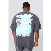 Mens Charcoal Plus Overdye Teddy Back Print T-shirt