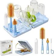 VOGOGE Travel Bottle Brush with Portable Bottle Drying Rack, Baby Bottle Brush for Baby Travel Essential, Blue