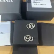 New CHANEL Coco Mark Double Heart Earrings Silver