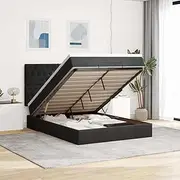Ottoman Bed, Black Velvet Queen, Mattress & Bedframe, Great Storage, Bedroom, Beds Base, Metal Slats, Frame - Platform, Loft & Rolling Bed