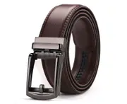 Mens Leather Belt Detachable Waistband Cuttable Strap Automatic Steel Buckle Brown