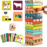 TOP BRIGHT Colored Stacking Board Game for Kids Ages 4-8, 51 Piece Wooden Blocks Toy for Children（New Version ）