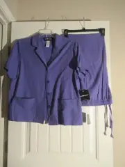 NWT 2 piece Women 's Sag Harbor pants and button up top size Med Purple