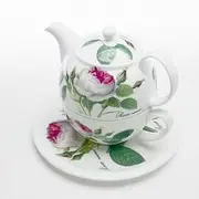 [Roy Kirkham] Redoute Rose Tea for One Teapot, Cup & Saucer in Fine Bone China