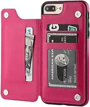 Slim Leather Case for iPhone 14 13 11 12 Pro XS Max XR X SE 6S 6 7 8 Plus Wallet Card Slot Flip Case,Rose Red,for iPhone 12Pro MAX