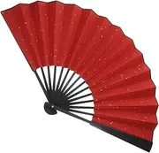 HEALEEP Traditional Chinese Folding Fan Gold Sprinkled Rice Paper Hand Fan for Women Decorative Use