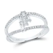 14kt White Gold Womens Baguette Diamond Modern Cluster Fashion Ring 1/3 Ctt