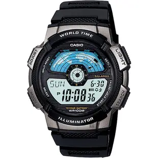 CASIO 卡西歐 10年電力 雷達式世界地圖手錶-金屬灰 AE-1100W-1A