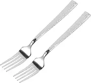 PRETYZOOM 2pcs Hammered Stainless Steel Dinner Forks Long Handle Metal Silverware for Appetizers Salads Desserts Versatile Dining Forks for Casual Formal Occasions