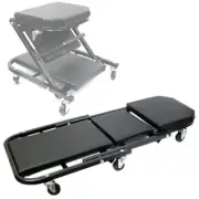 Foldable Z Creeper Seat Rolling Chair Auto Mechanics Shop Garage Work Stool BLK