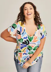 [Virtuelle] Taking Shape Cotton Multi Leaf T-shirt Size 26 in Print - Plus Size Women's Clothing Print