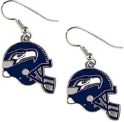 NFL Seattle Seahawks Helmet Style Earrings J-Hook Logo, One Size, Stainless Steel, No Gemstone