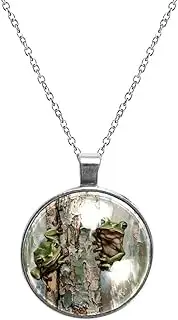 [Diusye] Necklaces for Women, Frog Climb on Tree Print Stainless Steel Pendant Necklace Jewelry Birthday Anniversary Wife Girls Friends Gift