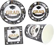 1 Set 68 Pcs 2021 Party Tableware Set Plate Cup Cups Graduation Plates Black Plates Graduate Tableware Graduation Season Paper Plate White Paper