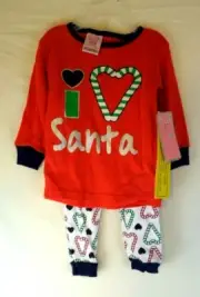 Mom Petit Baby Girls' Two-Piece I Love Santa Shirt and Pants Pajama Set 18 M