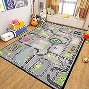 Generic Kids Rug Carpet Playmat Extra Large Learn Have Fun Safe Road Traffic System Multi Color Study Activity Centerpiece Play Mat for Playing with Cars for Bedroom Playroom (Road Traffic System 10)