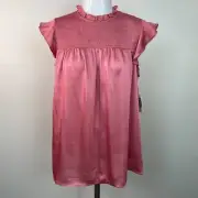Old Navy Top Medium Pink Smocked Ruffle Flutter Sleeve Blouse Women's NWT