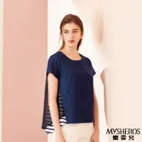 在飛比找momo購物網優惠-【MYSHEROS 蜜雪兒】棉質上衣 顯瘦圓領 假兩件拼接 