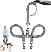 Double Dog Lead for Walking 2 Dogs, Double Dog Lead Splitter, Reflective Dual Dog Leash for Puppy Walks, Dog Leash 360°Swivel Rotation Grey