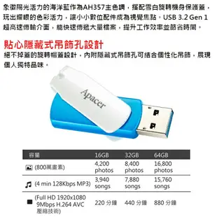 Apacer 宇瞻 64GB AH357 USB3.2 旋轉碟 隨身碟