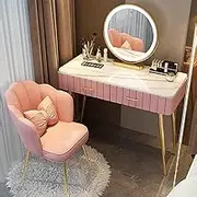 Vanity Desk with Mirror and Lights，Vanity Desk with 360° Rotating Mirror and 2 Drawers、Chair，3 Color Lighting Modes with Adjustable Brightness, for Bedroom(Pink,100X40X76cm)