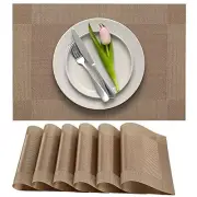 Dining Table Placemats, Washable PVC Vinyl Table Mats, Set of 6, Light Brown