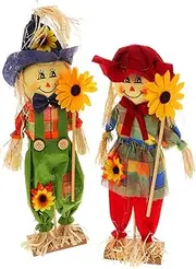 CIMAXIC 2sets Halloween Scarecrow Garden Decoration Adorable Lawn Signs for Party Thanksgiving Easy Install Autumn Ornament for Cheerful Outdoor Atmosphere 2pcs*2