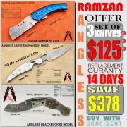 #Angless #Damascus Folding Knife #Set of 3 Knife #Handmade #Lot 2