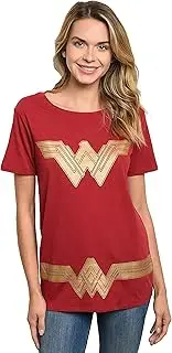 [DC Comics] Wonder Woman Women's T-Shirt, Gold Logo, Graphic Tee, Superhero Halloween Costume, Comic Book Cosplay Top