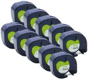 Ozoffer 10PK Compatible Dymo LetraTag Refills 91331 Plastic Label Tape LT-100H 12mm x 4m