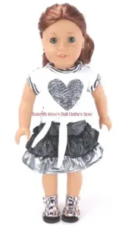 18 Inch Girl Doll Clothes Zebra Heart Metallic Skirt Set