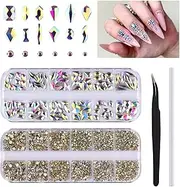 [EBANKU] 3120 Pcs Nail Jewels for Nail Art Nail Stones Rhinestones Gems for Nails Ab Rhinestones Flatback Design Face Clothes DIY Acrylic Nail Art Decoration with Picker Pencil and Tweezers