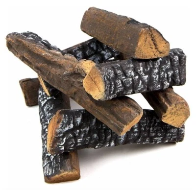 Gas Fireplace Log 10-pcs Ceramic Wood Logs for Indoor or Outdoor Firepits