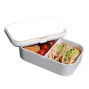 Lunch Box Food Container Snack Picnic Authentic Wood Strap Cutlery White
