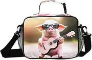 Pig Guitar Cute Insulated Lunch Box for Women Men - Ideal for Work, Picnics - Includes Adjustable Shoulder Strap
