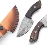 Hunting Knife with Leather Sheath 6-inches Full-tang Fixed Blade Damascus Knife
