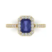 2.07Ct Emerald Cut Tanzanite Solid Gold Halo Engagement Promise Statement Ring